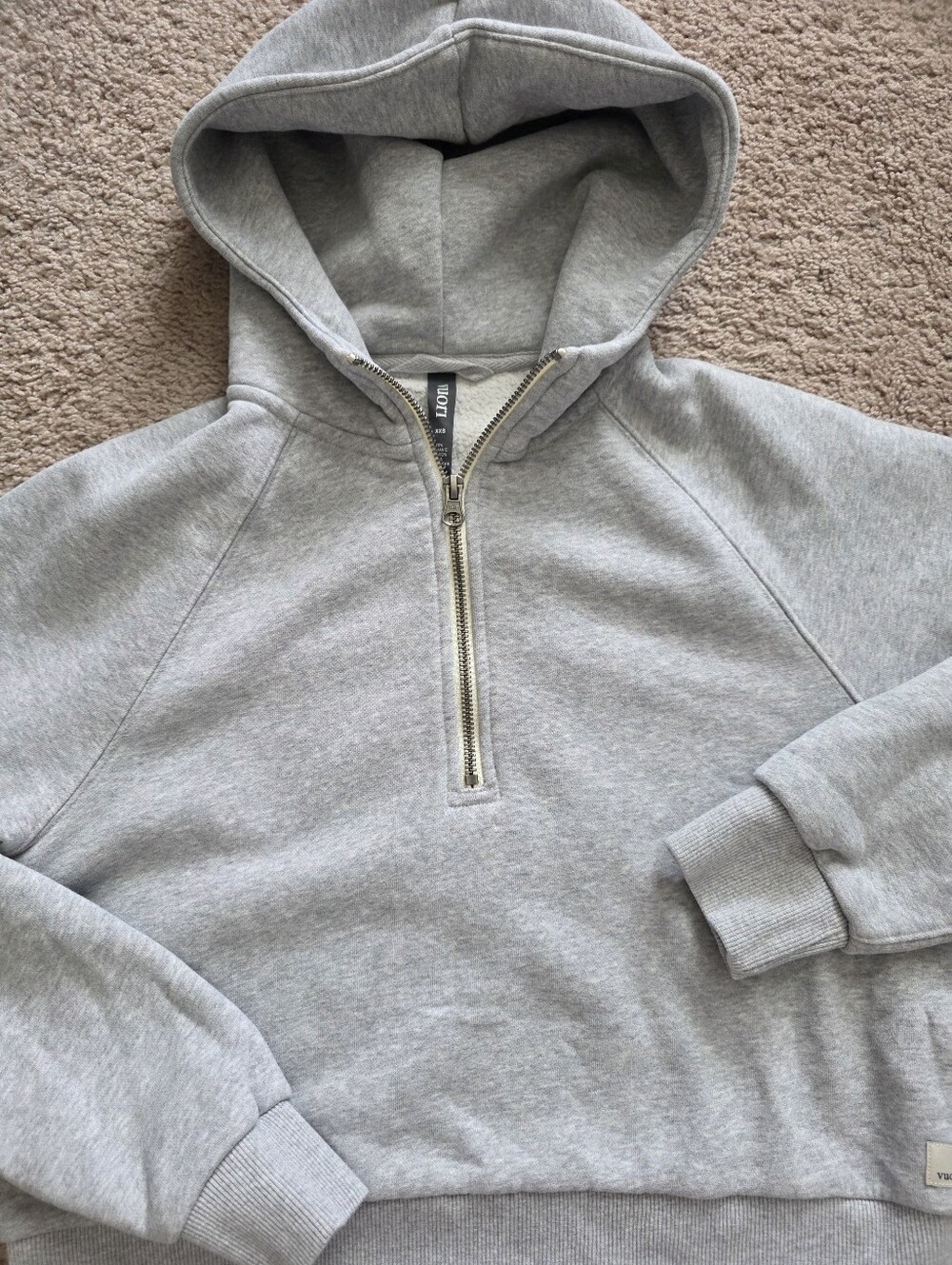 Vuori Restore Half Zip Hoodie Sweatshirt Light Heather Grey Size XXS